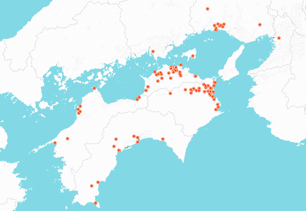 四国・瀬戸内エリアを中心とした導入先地図